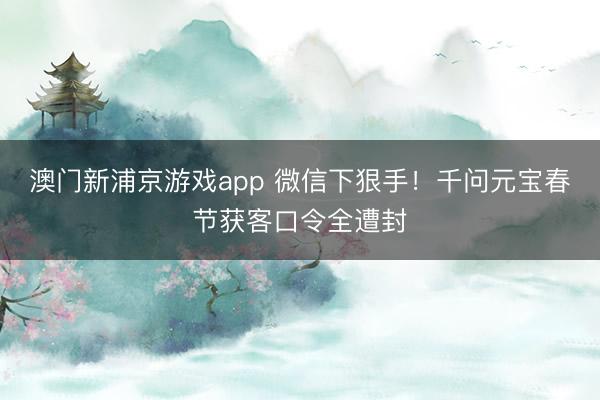 澳门新浦京游戏app 微信下狠手！千问元宝春节获客口令全遭封