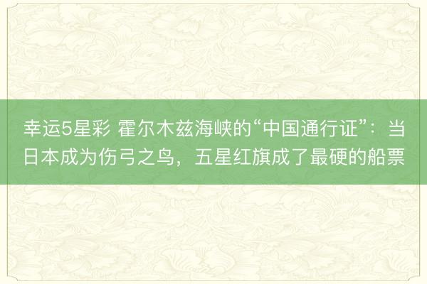 幸运5星彩 霍尔木兹海峡的“中国通行证”：当日本成为伤弓之鸟，五星红旗成了最硬的船票